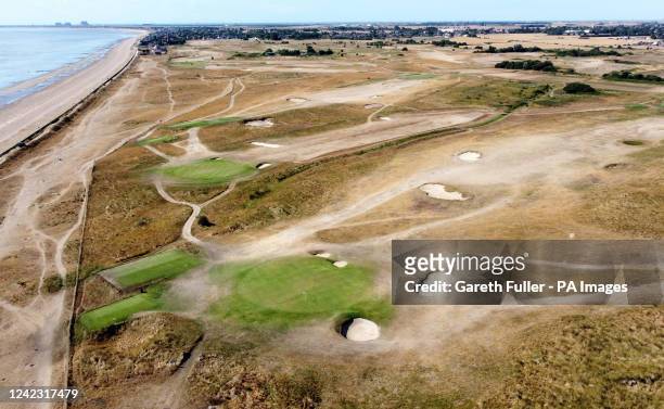 View of the greens and fairways on a golf course near New Romney in Kent as parched parts of England are facing a hosepipe ban amid very dry...