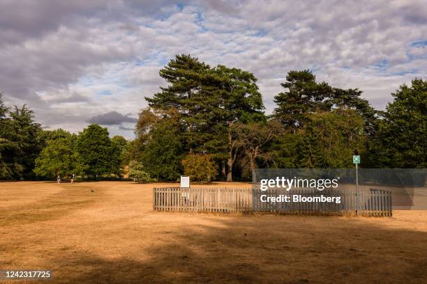 Fence surrounds a Meteorological Office weather station at Royal Botanic Gardens Kew in west London, UK, on Wednesday, Aug. 3, 2022. Across London...
