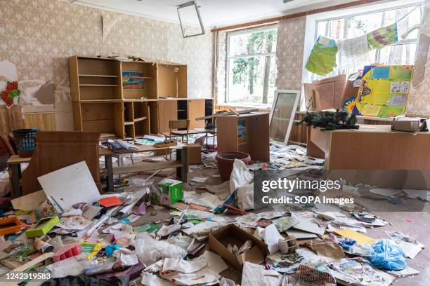 Chaos and disorder in the school building of the school 21 in Chernihiv as a result of an attack by the Russian army. This is a secondary school. It...