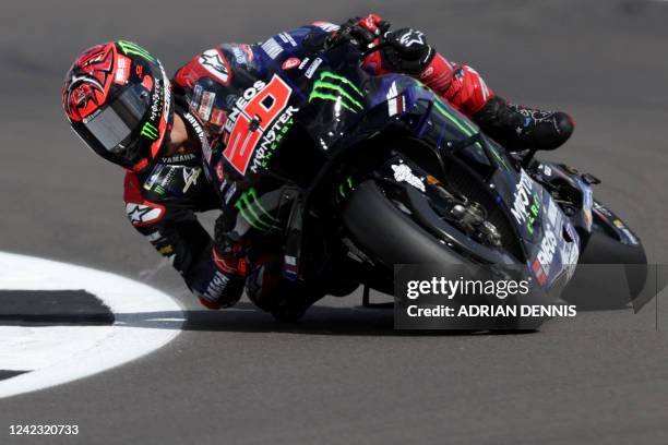 Monster Energy Yamaha's French rider Fabio Quartararo takes part in the second MotoGP free practice session of the British Grand Prix at Silverstone...