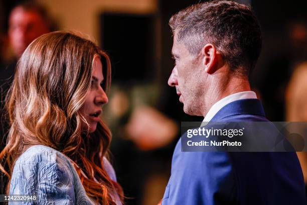 Barcelona's new poland striker Robert Lewandowski during his presentation ceremony with his girlfriend Anna Lewandowska at the Spotify Camp Nou...