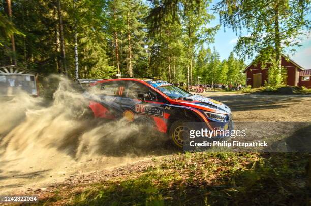 , Finland - 5 August 2022; Thierry Neuville and Martijn Wydaeghe of Belgium in their Hyundai i20 N Rally 1 during day two of the FIA World Rally...