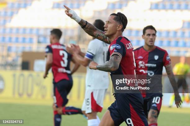 Gianluca Lapadula jubilates after gol 2-2 &amp;#xA; during the Italian Cup 2022-23 Match of Cagliari Calcio Vs Perugia on 5 August 2022 at the Unipol...