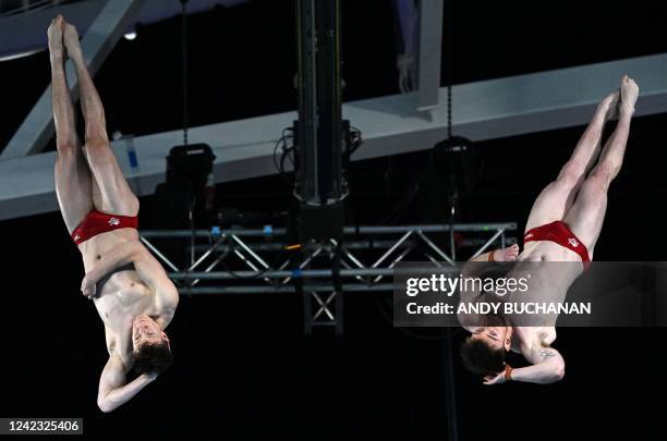 England's Matthew Lee and England's Noah Oliver Williams competes to win and take the gold medal in the men's synchronised 10m platform diving final...