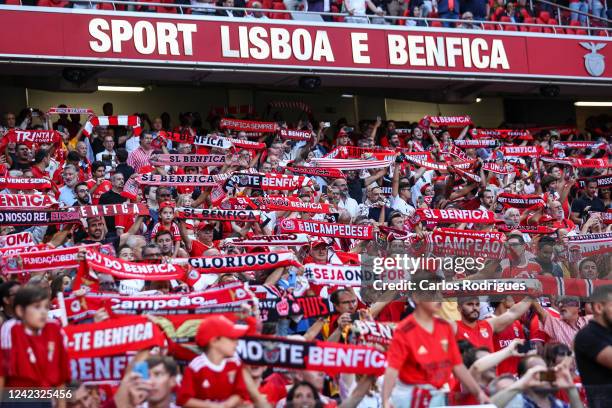 Benfica supporters in the stands during the Liga Portugal Bwin match between SL Benfica and FC Arouca at Estadio do Sport Lisboa e Benfica on August...