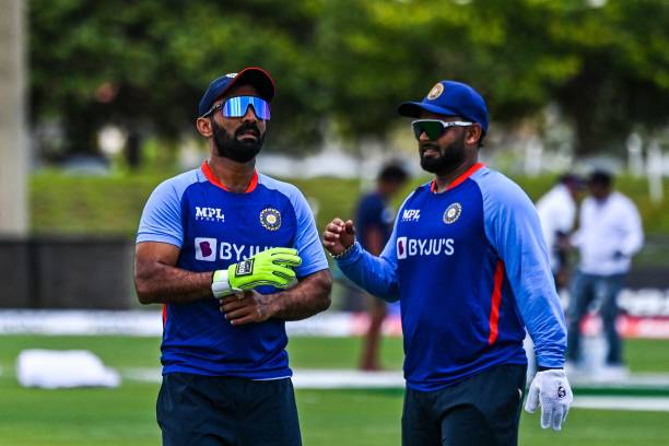 Dinesh Karthik, of India and Rishabh Pant, of India during the practice session before the fourth T20I match between West Indies and India at the...