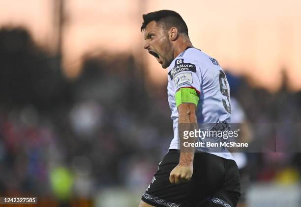 Louth , Ireland - 5 August 2022; Patrick Hoban of Dundalk celebrates after scoring his side's first goal during the SSE Airtricity League Premier...