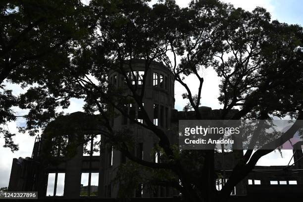 The Hiroshima Peace Memorial is seen through the trees in Hiroshima, Japan, on August 05, 2022. Japan prepares for the ceremony in Peace Memorial...