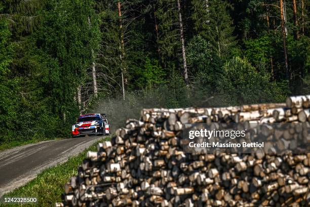 Kalle Rovanpera of Finland and Jonne Halttunen of Finland are competing with their Toyota Gazoo Racing WRT Toyota GR Yaris Rally1 Hybryd during Day...