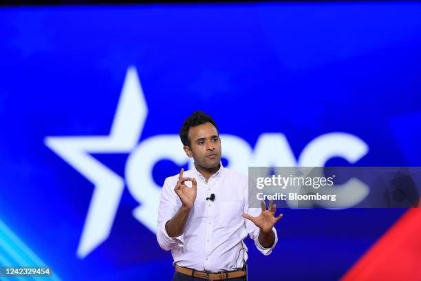 Vivek Ramaswamy, chairman and founder of Montes Archimedes Acquisition Corp., speaks during the Conservative Political Action Conference in Dallas,...