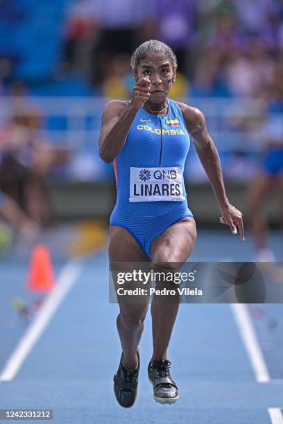 Natalia Linares of Team Colombia competes in the Women's long Jump Final on day five of the World Athletics U20 Championships Cali 2022 at Pascual...