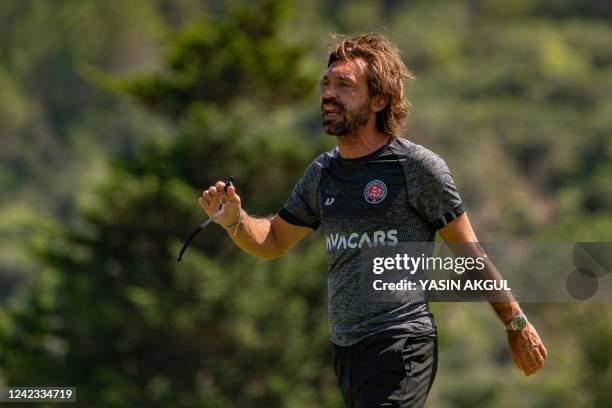 Fatih Karagumruk's Italian head coach Andrea Pirlo attends a training session at Turkish Football Federation's facilities in Istanbul, on July 27,...