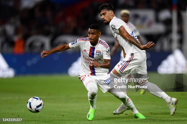 Tete of Olympique Lyonnais in action during the presentation of Robert Lewandowski as a new player of FC Barcelona, at Camp Nou on August 5, 2022 in...