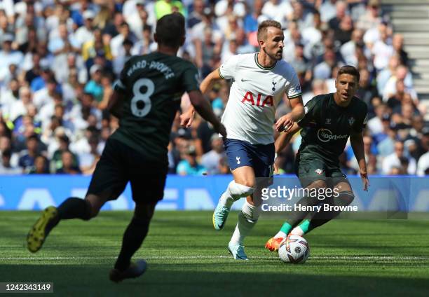 Harry Kane of Tottenham Hotspur makes a run during the Premier League match between Tottenham Hotspur and Southampton FC at Tottenham Hotspur Stadium...