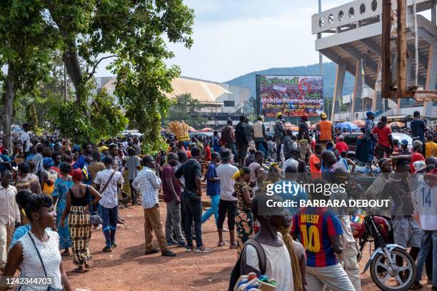 About a thousand supporters of Central African Republic President Faustin-Archange Touadéra gather during a demonstration in favour of a...