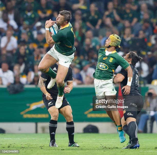 Handre Pollard of South Africa during The Rugby Championship match between South Africa and New Zealand at Mbombela Stadium on August 06, 2022 in...