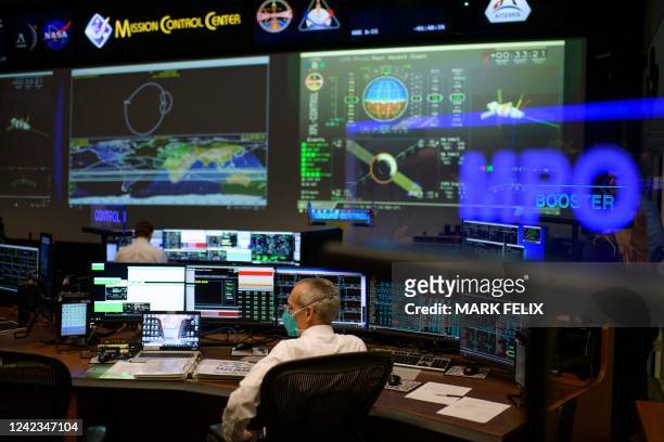 Person sits in the White Flight Control Room at the Johnson Space Centers Mission Control Center in Houston, Texas, on August 5, 2022. - Rick LaBrode...