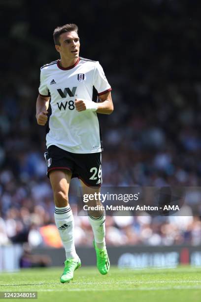 Joao Palhinha of Fulham during the Premier League match between Fulham FC and Liverpool FC at Craven Cottage on August 6, 2022 in London, United...