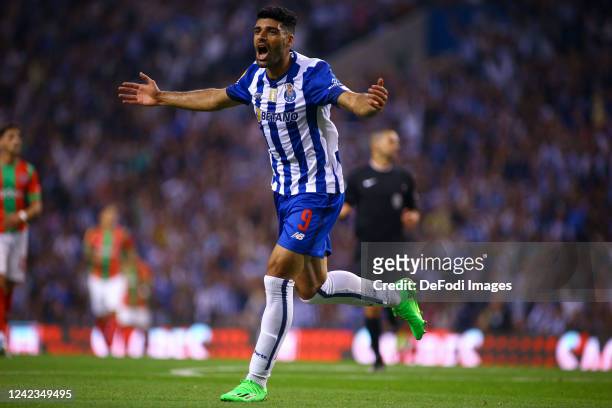 Mehdi Taremi of FC Porto celebrates after scoring his team's first goal during the Liga Portugal Bwin match between FC Porto and CS Maritimo at...