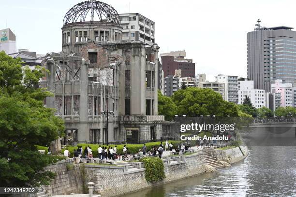 General view of the Hiroshima Peace Memorial as people visit the Peace Memorial Park to pay tribute for the atomic bomb victims in Hiroshima, Japan,...