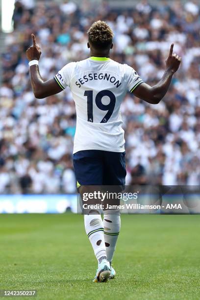 Ryan Sessegnon of Tottenham Hotspur celebrates after scoring a goal to make it 1-1 during the Premier League match between Tottenham Hotspur and...