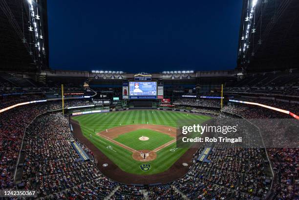 General view of the interior of American Family Field during the game between the St. Louis Cardinals and the Milwaukee Brewers at American Family...