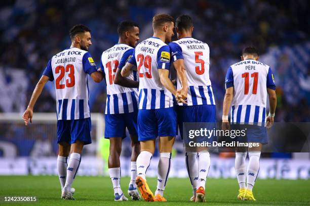 Ivan Marcano of FC Porto celebrates after scoring his team's forth goal during the Liga Portugal Bwin match between FC Porto and CS Maritimo at...