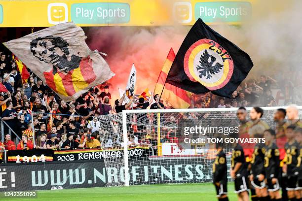 Mechelen's supporters group Malinwa pictured ahead of a soccer match between KV Mechelen and Royale Union Saint-Gilloise, Saturday 06 August 2022 in...