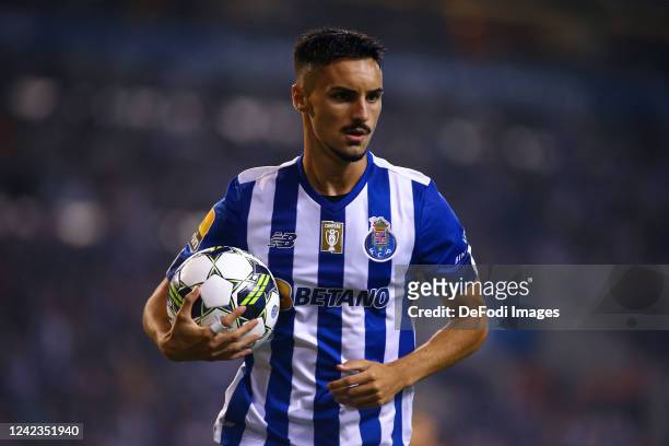 Stephen Eustaquio of FC Porto gestures during the Liga Portugal Bwin match between FC Porto and CS Maritimo at Estadio do Dragao on August 6, 2022 in...