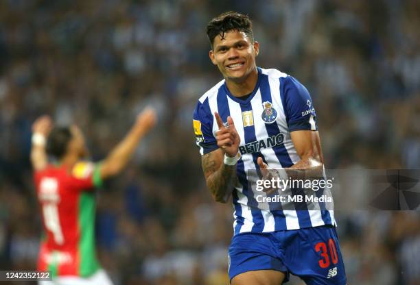 Evanilson of FC Porto celebrates after scoring his first Goal ,during the Liga Portugal Bwin match between FC Porto and CS Maritimo at Estadio do...