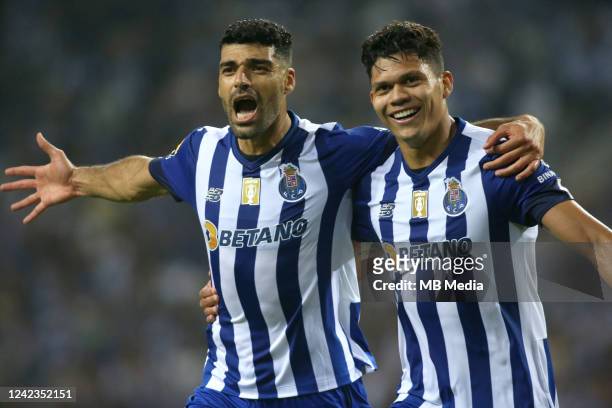 Mehdi Taremi of FC Porto celebrates with team mates Evanilson after scoring his 2nd Goal ,during the Liga Portugal Bwin match between FC Porto and CS...