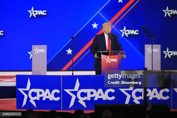 Former US President Donald Trump speaks during the Conservative Political Action Conference in Dallas, Texas, US, on Saturday, Aug. 6, 2022. The...