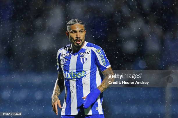 Paolo Guerrero of Avai looks on during a match between Avai and Corinthians as part of Brasileirao 2022 at Estadio da Ressacada on August 06, 2022 in...