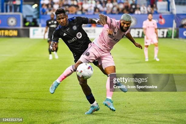 Montreal forward Romell Quioto collides with Inter Miami defender DeAndre Yedlin and lose the control of the ball during the Inter Miami versus the...