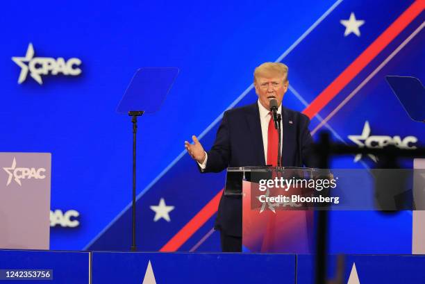 Former US President Donald Trump speaks during the Conservative Political Action Conference in Dallas, Texas, US, on Saturday, Aug. 6, 2022. The...