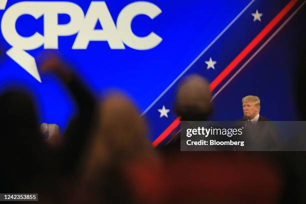 Former US President Donald Trump onstage during the Conservative Political Action Conference in Dallas, Texas, US, on Saturday, Aug. 6, 2022. The...