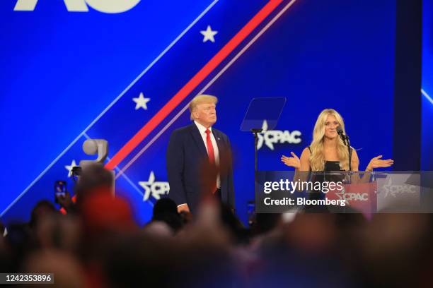 Former US President Donald Trump onstage during the Conservative Political Action Conference in Dallas, Texas, US, on Saturday, Aug. 6, 2022. The...