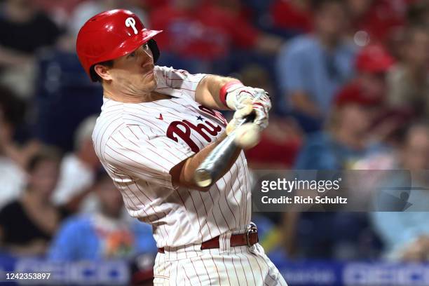 Realmuto of the Philadelphia Phillies hits a two-run home run against the Washington Nationals during the sixth inning of a game at Citizens Bank...