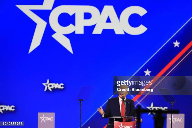 Former US President Donald Trump speaks during the Conservative Political Action Conference in Dallas, Texas, US, on Saturday, Aug. 6, 2022. The...