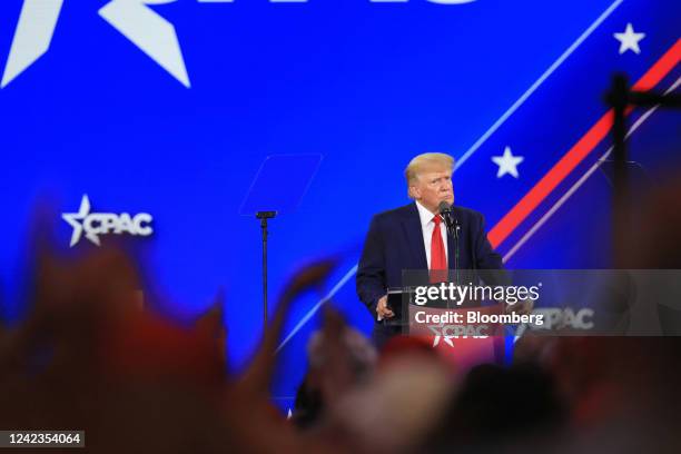 Former US President Donald Trump speaks during the Conservative Political Action Conference in Dallas, Texas, US, on Saturday, Aug. 6, 2022. The...