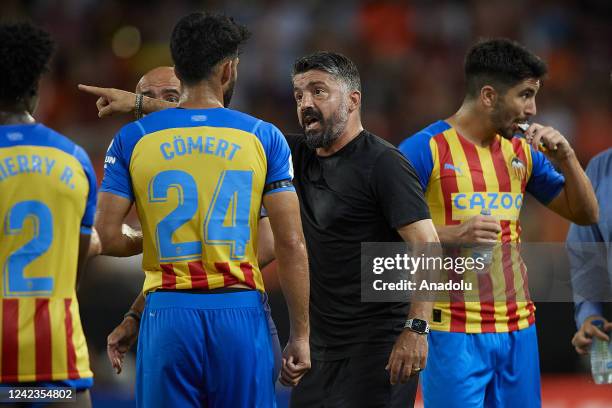 Gennaro Gattuso of Valencia gestures during the Trofeo Naranja match between Valencia and Atalanta at Mestalla Stadium in Valencia, Spain on August...