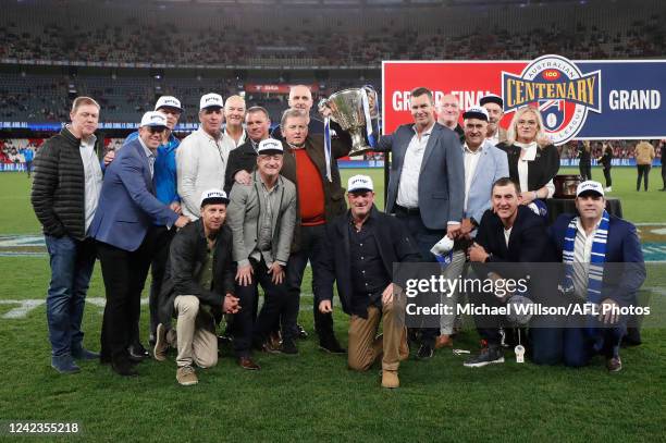 The Kangaroos 1996 Premiership team pose for a photograph during the 2022 AFL Round 21 match between the North Melbourne Kangaroos and the Sydney...