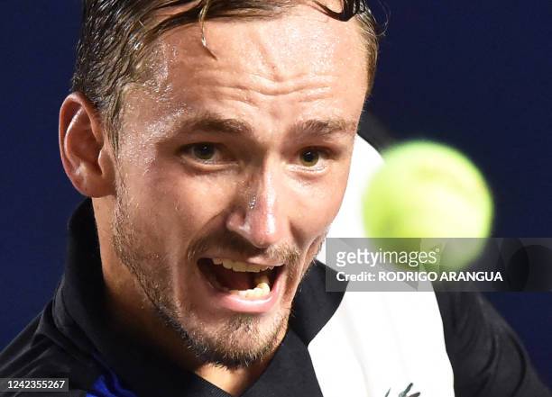 Russia's Daniil Medvedev returns the ball to Britain's Cameron Norrie during their Mexico ATP Open 250 men's singles final tennis match at the Cabo...
