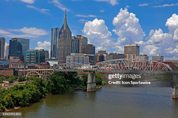 Wide angle generic view of the Nashville downtown skyline as seen during practice for the Big Machine Music City Grand Prix on August 6 on the...