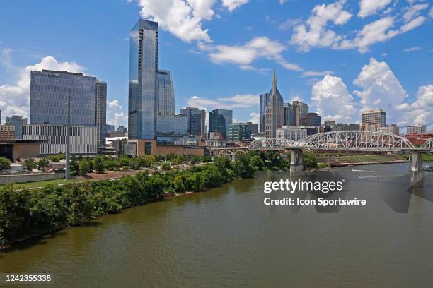 Wide angle generic view of the Nashville downtown skyline as seen during practice for the Big Machine Music City Grand Prix on August 6 on the...