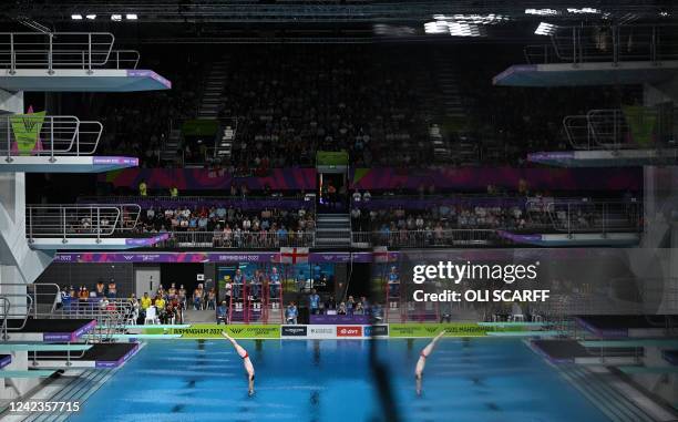 England's Matthew Lee is reflected as he competes during the men's 10m platform diving heats on day ten of the Commonwealth Games at Sandwell...