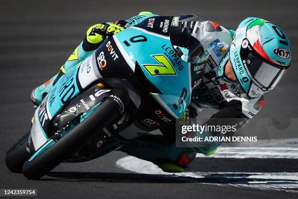 Leopard racing Italian rider Dennis Foggia competes during the Moto 3 race as part of the Moto GP race of the British Grand Prix at Silverstone...