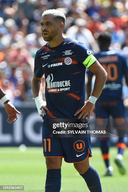 Montpellier's French midfielder Teji Savanier looks on during the French L1 football match between Montpellier Herault SC and ES Troyes AC at the...