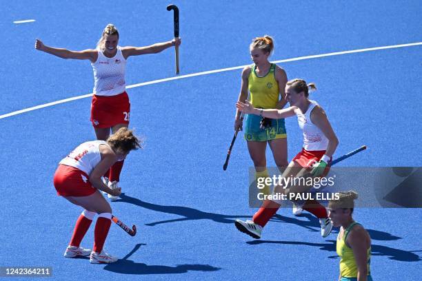 England's Holly Hunt celebrates a goal during the women's gold medal hockey match between England and Australia on day ten of the Commonwealth Games...