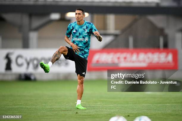 Angel Di Maria of Juventus during the pre season match between Juventus and Atletico Madrid at Juventus training center on August 6, 2022 in Turin,...